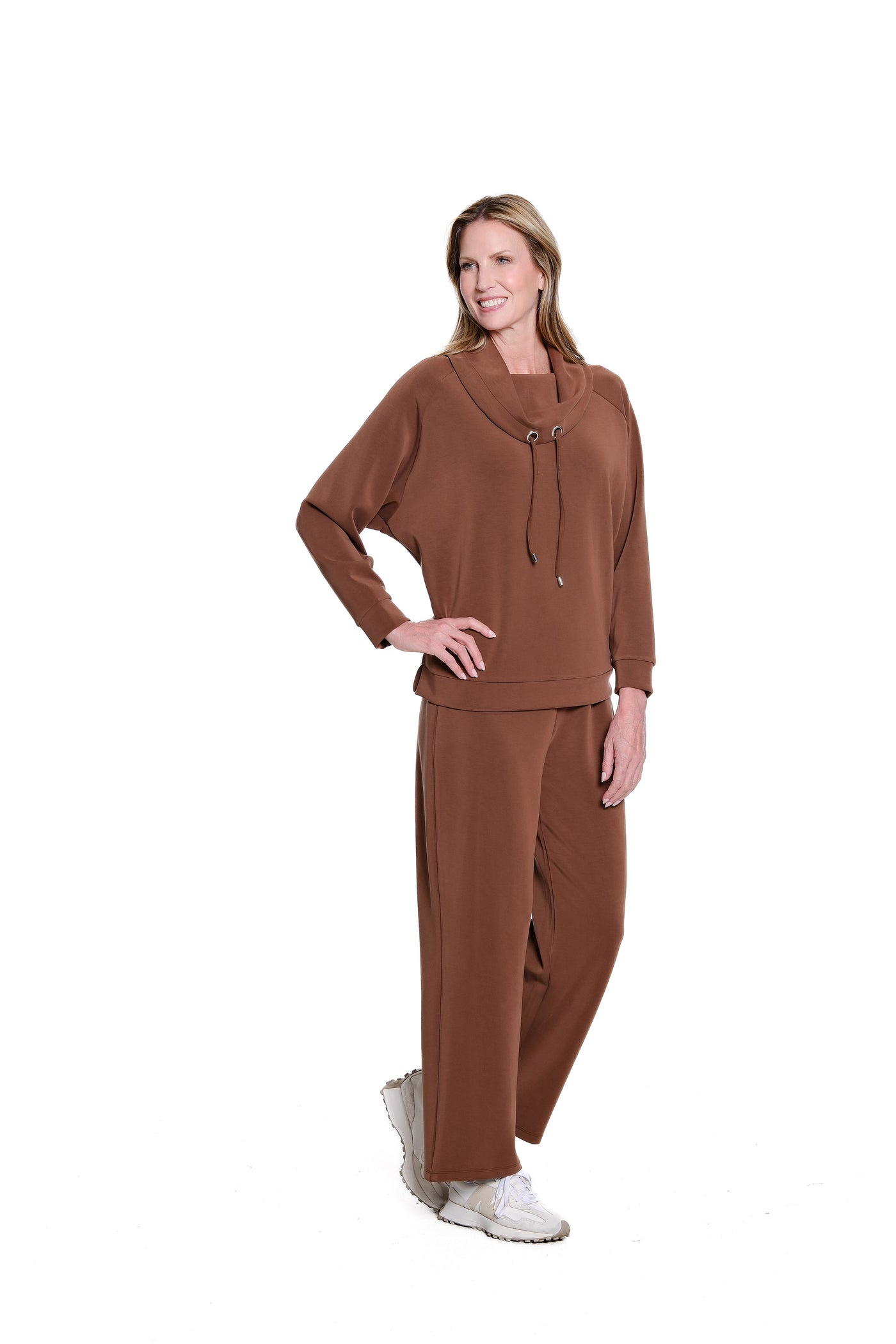 Wide Band Knit Wide Leg Ankle Pant - Plus - Rich Chocolate