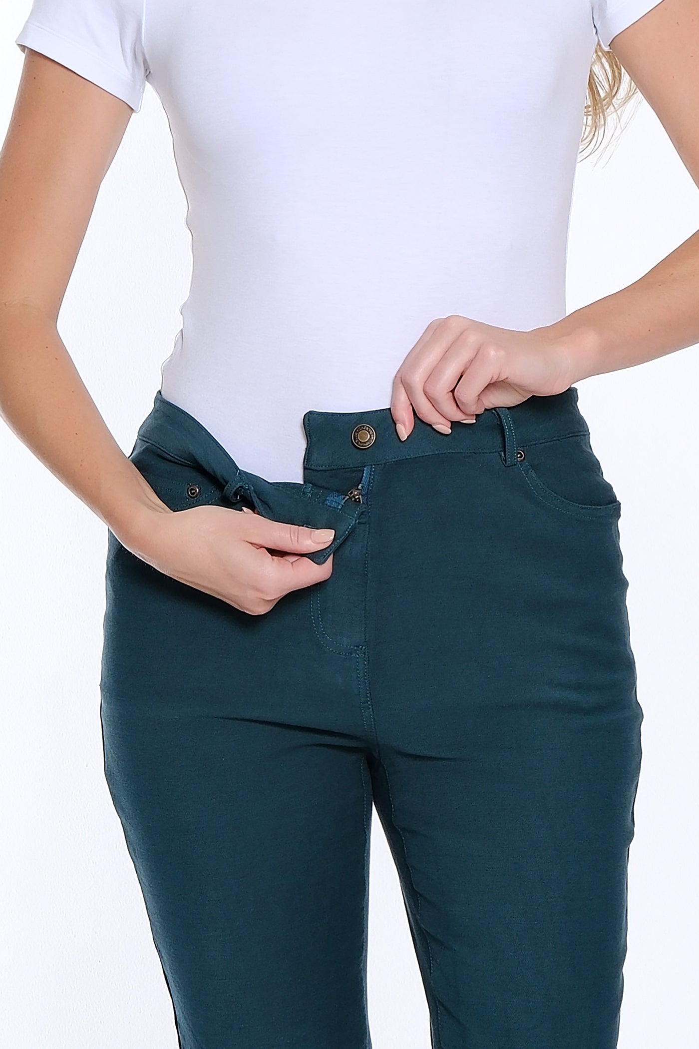 Denim Ankle Jean with Fringe Hem - Deep Green