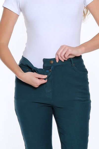Denim Ankle Jean with Fringe Hem - Deep Green