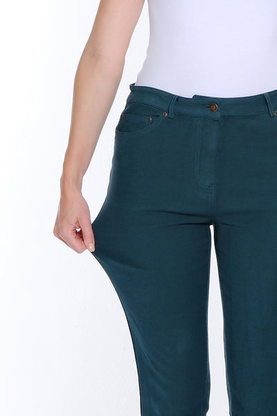 Denim Ankle Jean with Fringe Hem - Deep Green
