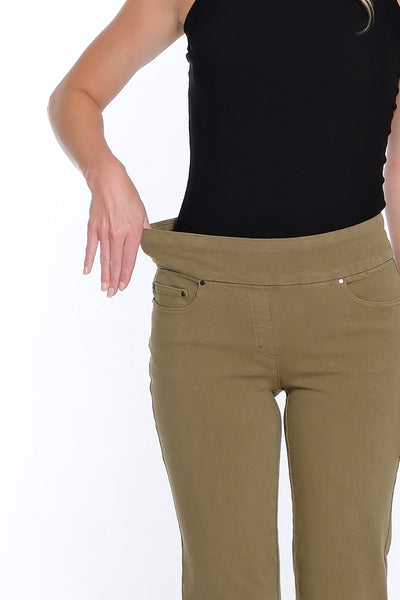 Denim Ankle Jean with Fringe Hem - Moss Green