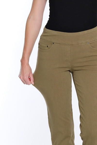 Denim Ankle Jean with Fringe Hem - Moss Green