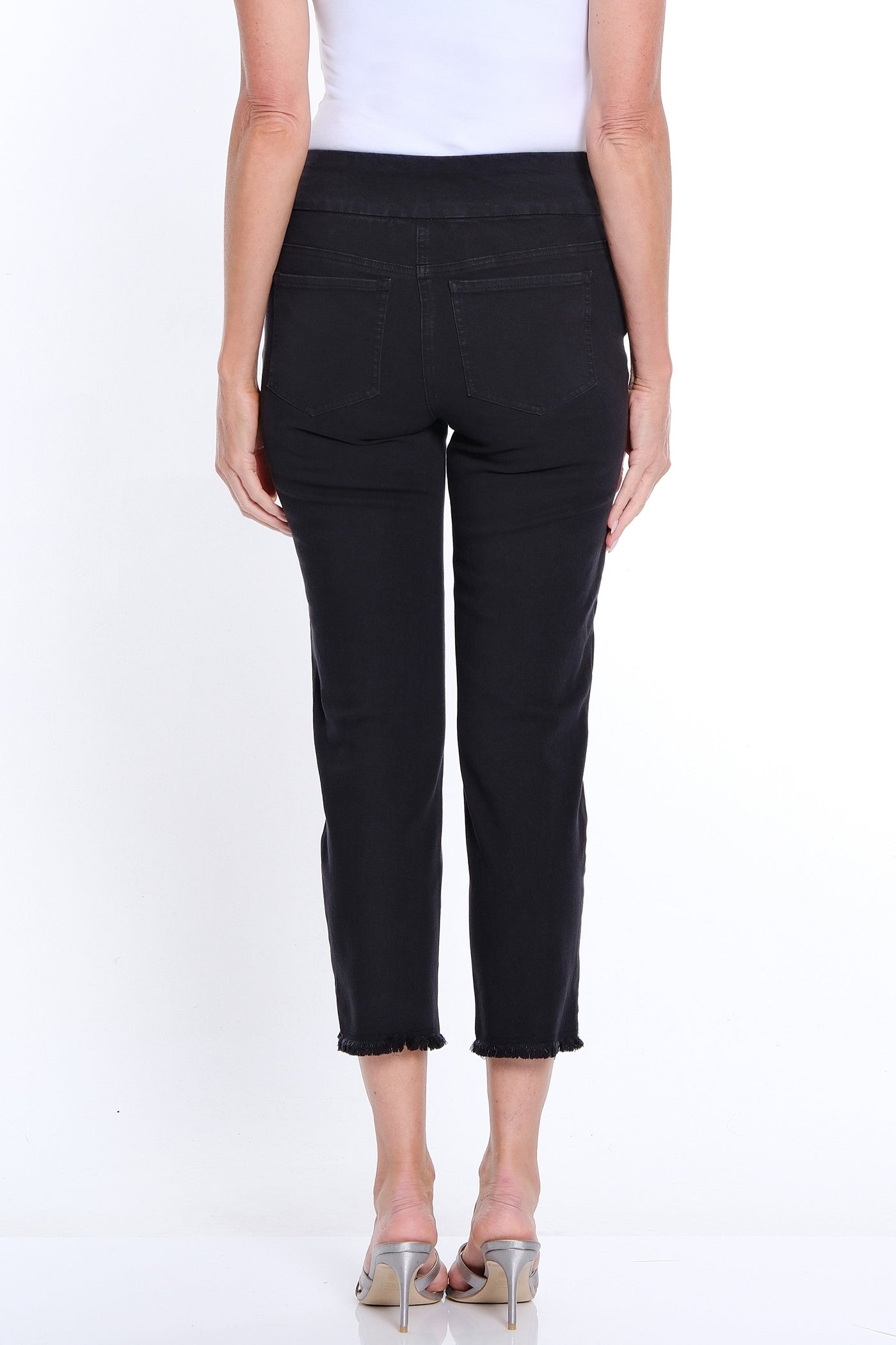 Denim Ankle Jean with Fringe Hem - Black