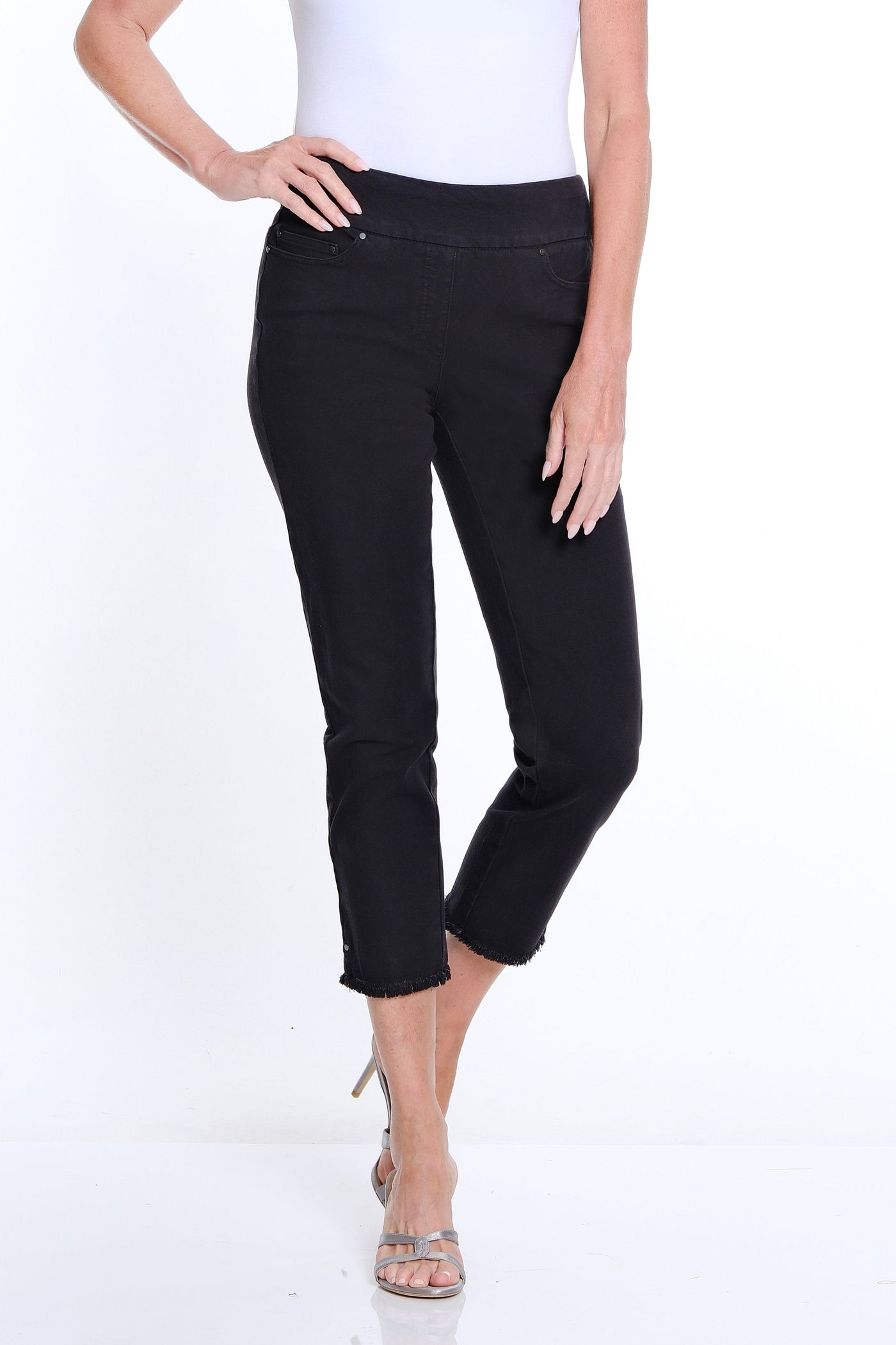 Denim Ankle Jean with Fringe Hem - Black