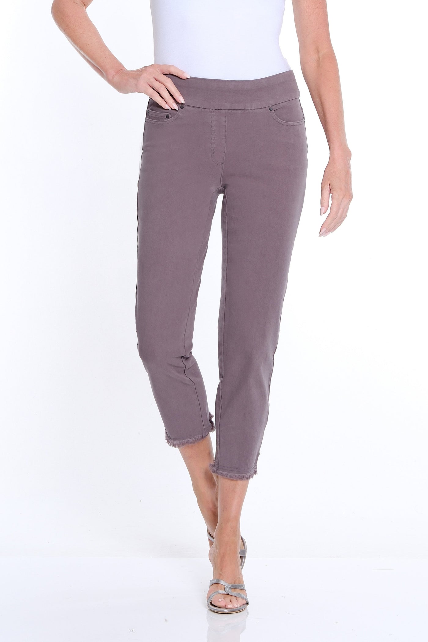 Denim Ankle Jean with Fringe Hem - Granite