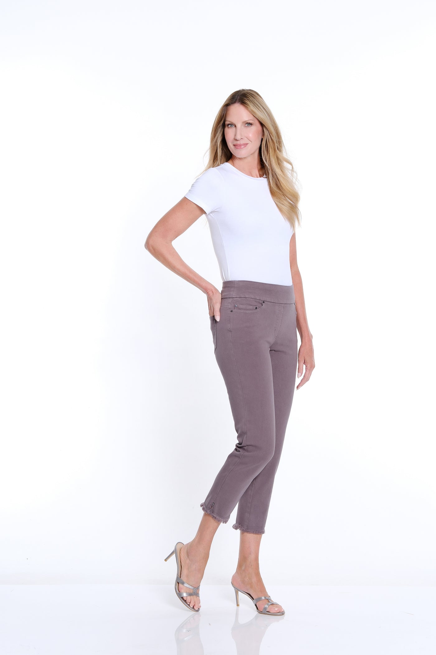 Denim Ankle Jean with Fringe Hem - Granite