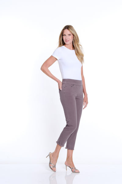 Denim Ankle Jean with Fringe Hem - Granite