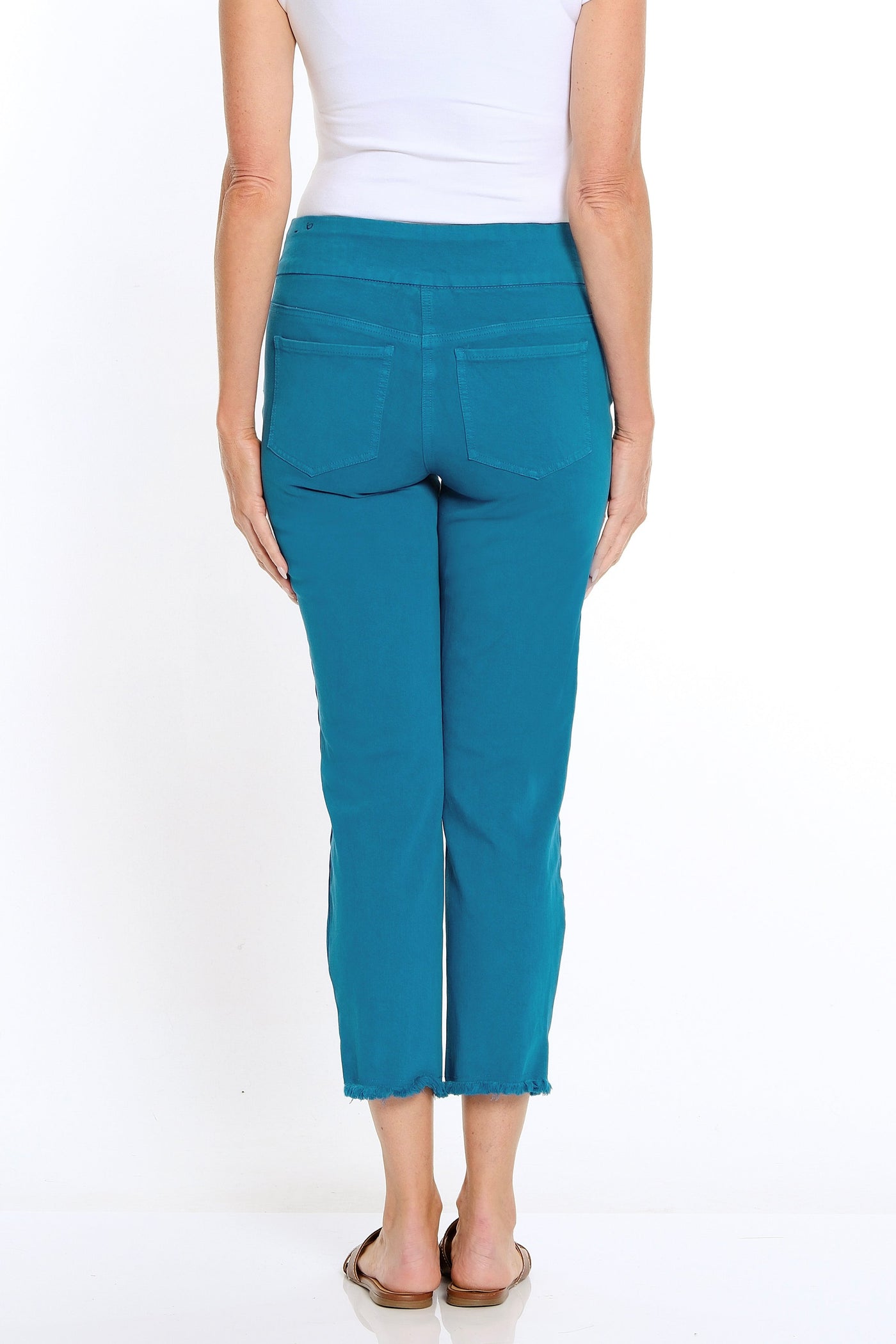 Denim Ankle Jean with Fringe Hem - Peacock