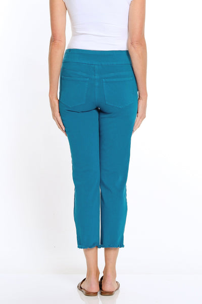 Denim Ankle Jean with Fringe Hem - Peacock