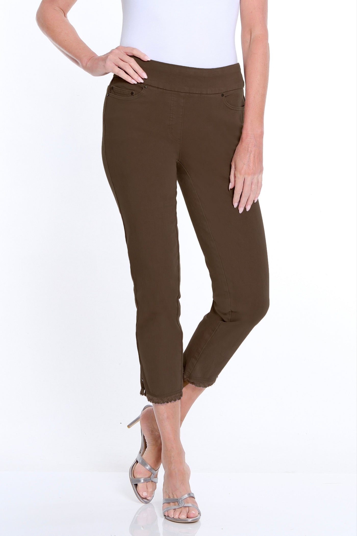 Denim Ankle Jean with Fringe Hem - Rich Chocolate