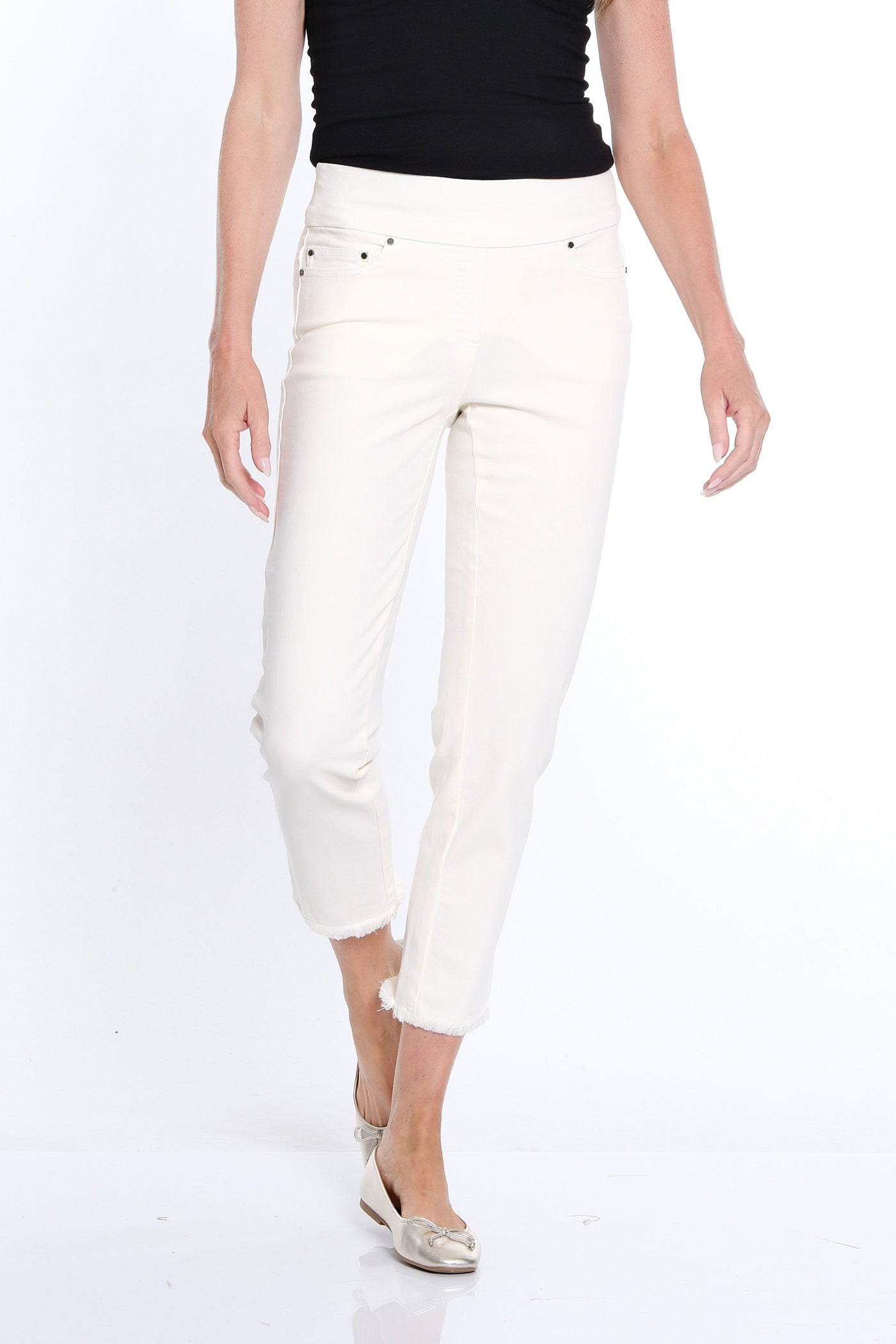 Denim Ankle Jean with Fringe Hem - Winter White