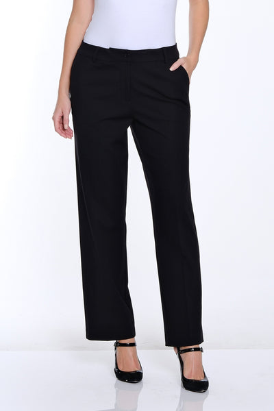 Woman wearing a white t-shirt and black pants on a white background