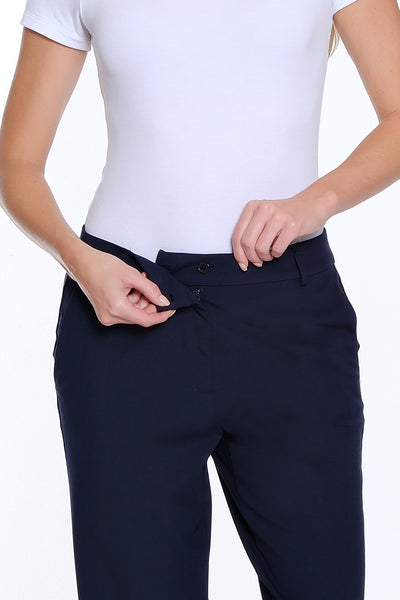 Ease-Y-Fit Solid Zip-Front Trouser - Midnight