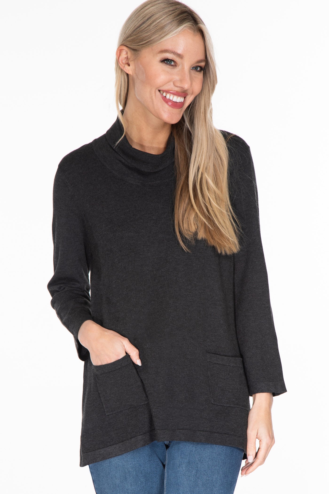 Cowl Collar Sweater - Heather Gray