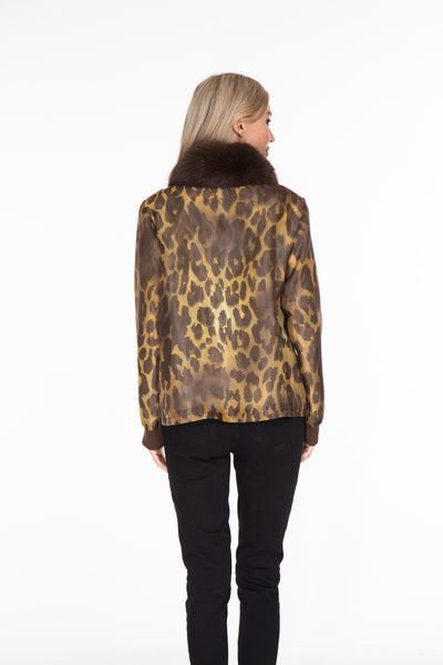 Cheetah Faux Fur Collar Jacket - Multi