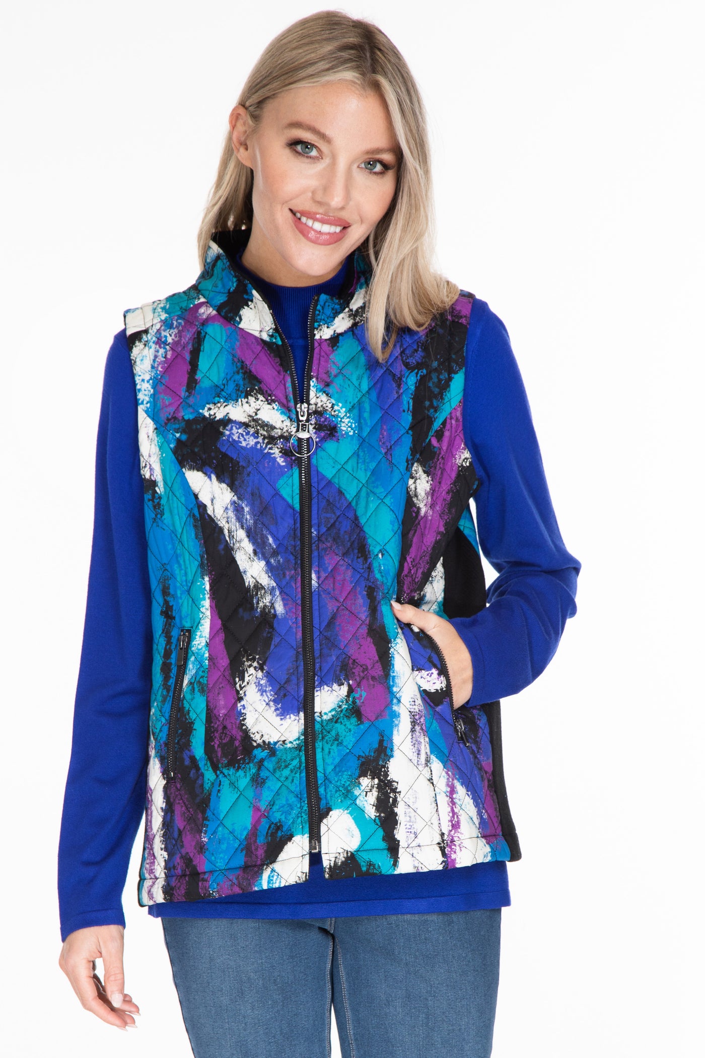 Print Woven Quilted Vest - Multi