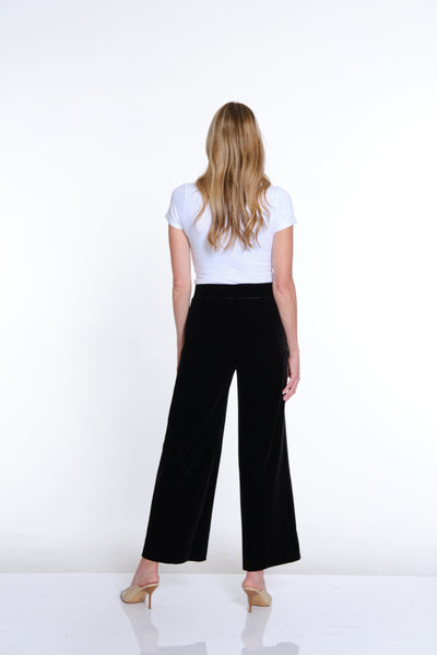 Stretch Velvet Knit Wide Leg Pant - Black