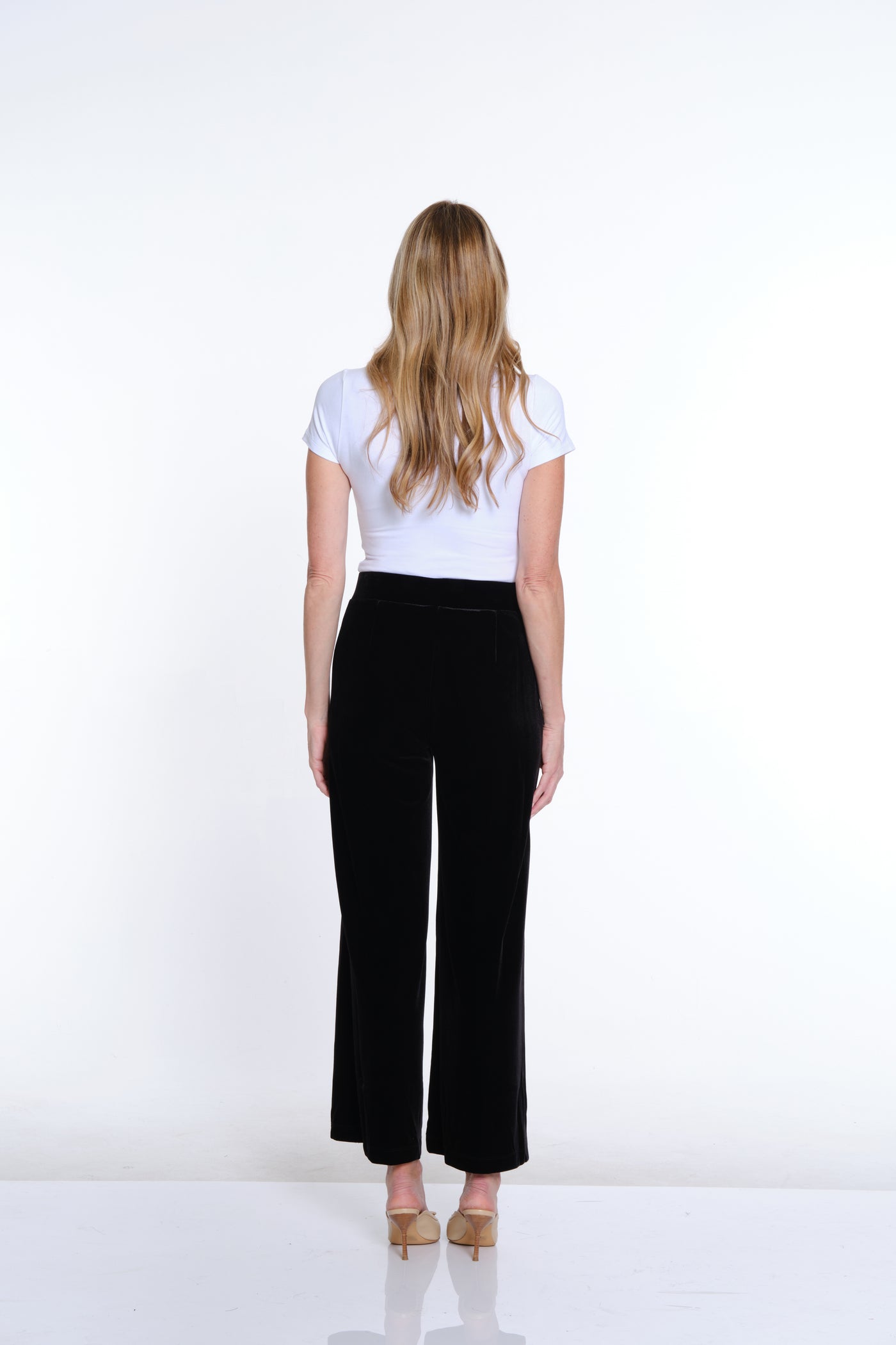 Stretch Velvet Knit Wide Leg Pant - Black