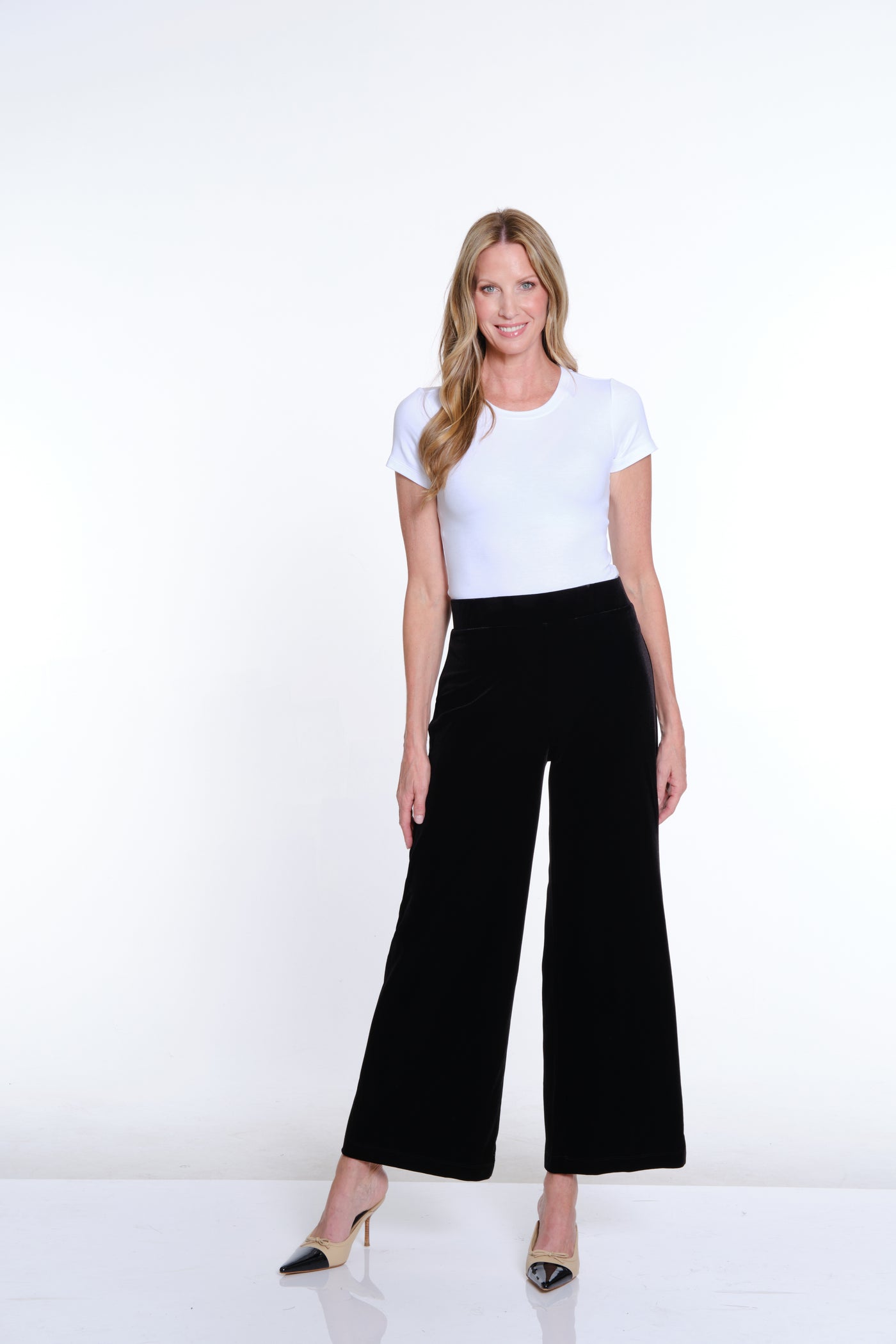 Stretch Velvet Knit Wide Leg Pant - Black