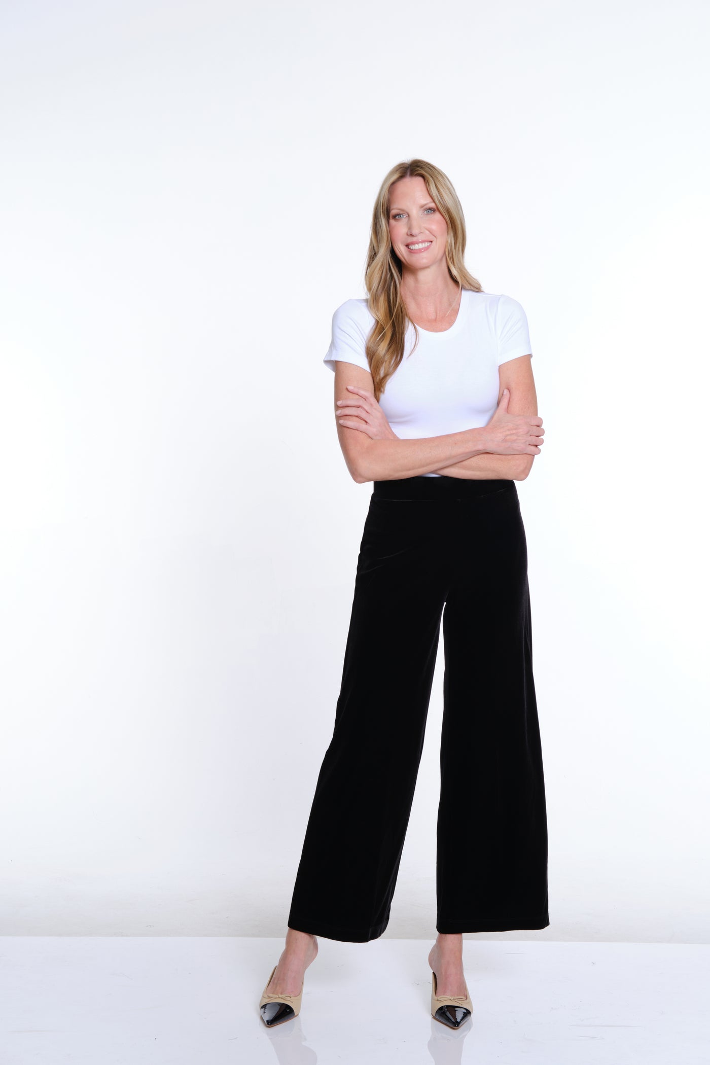 Stretch Velvet Knit Wide Leg Pant - Black