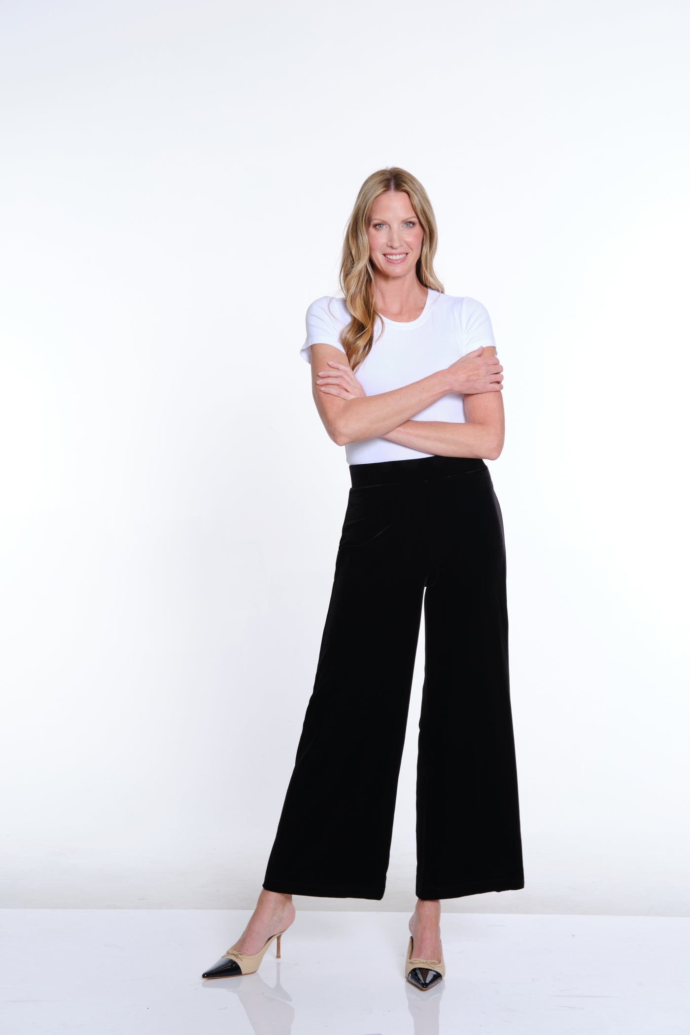 Stretch Velvet Knit Wide Leg Pant - Black