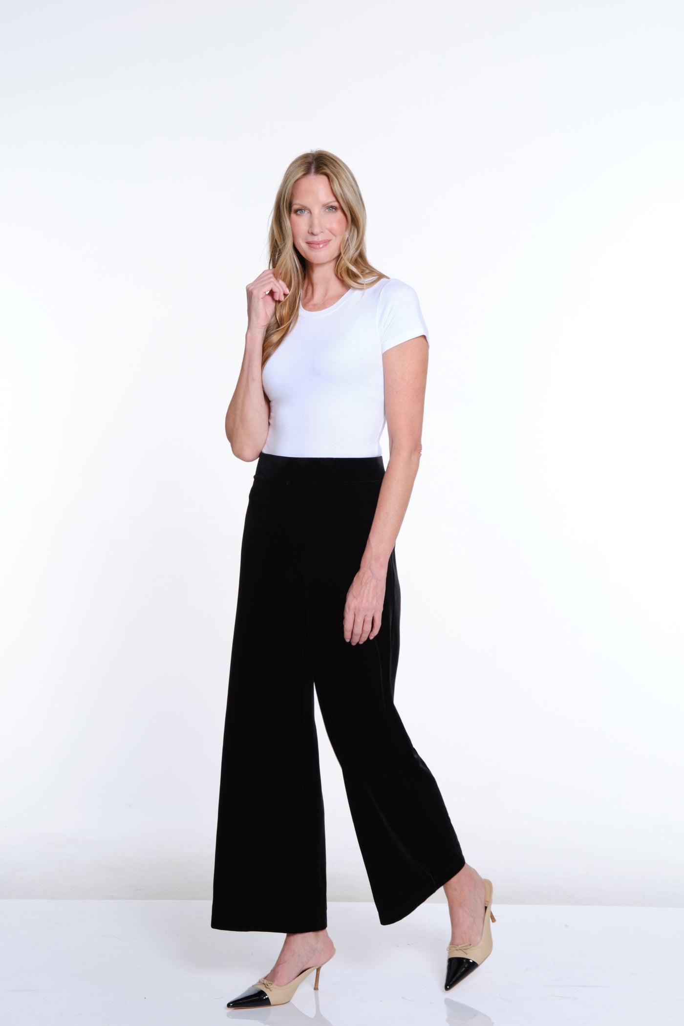 Stretch Velvet Knit Wide Leg Pant - Black