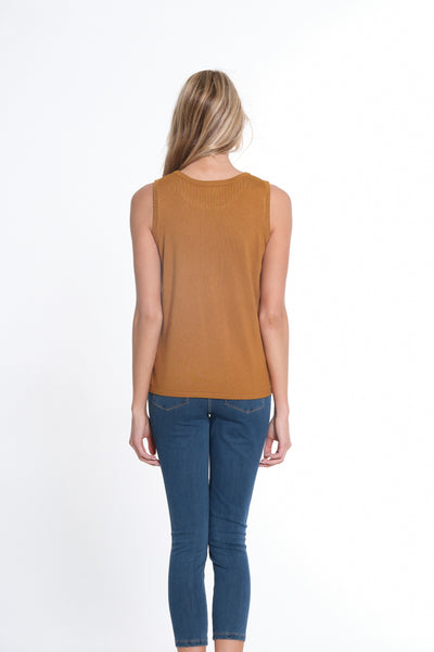 Jewel Neck Tank Sweater - Tobacco Brown