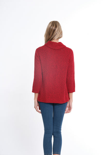 3/4 Sleeve Cowl Collar Faux Button Front Top - Women's - Vivid Red