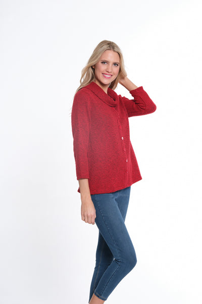 3/4 Sleeve Cowl Collar Faux Button Front Top - Women's - Vivid Red