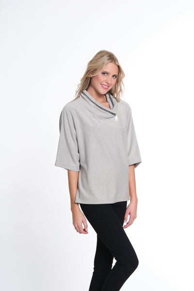 Elbow Dolman Sleeve Zip Cowl Collar Hi-Lo Top - Women's -Winter White