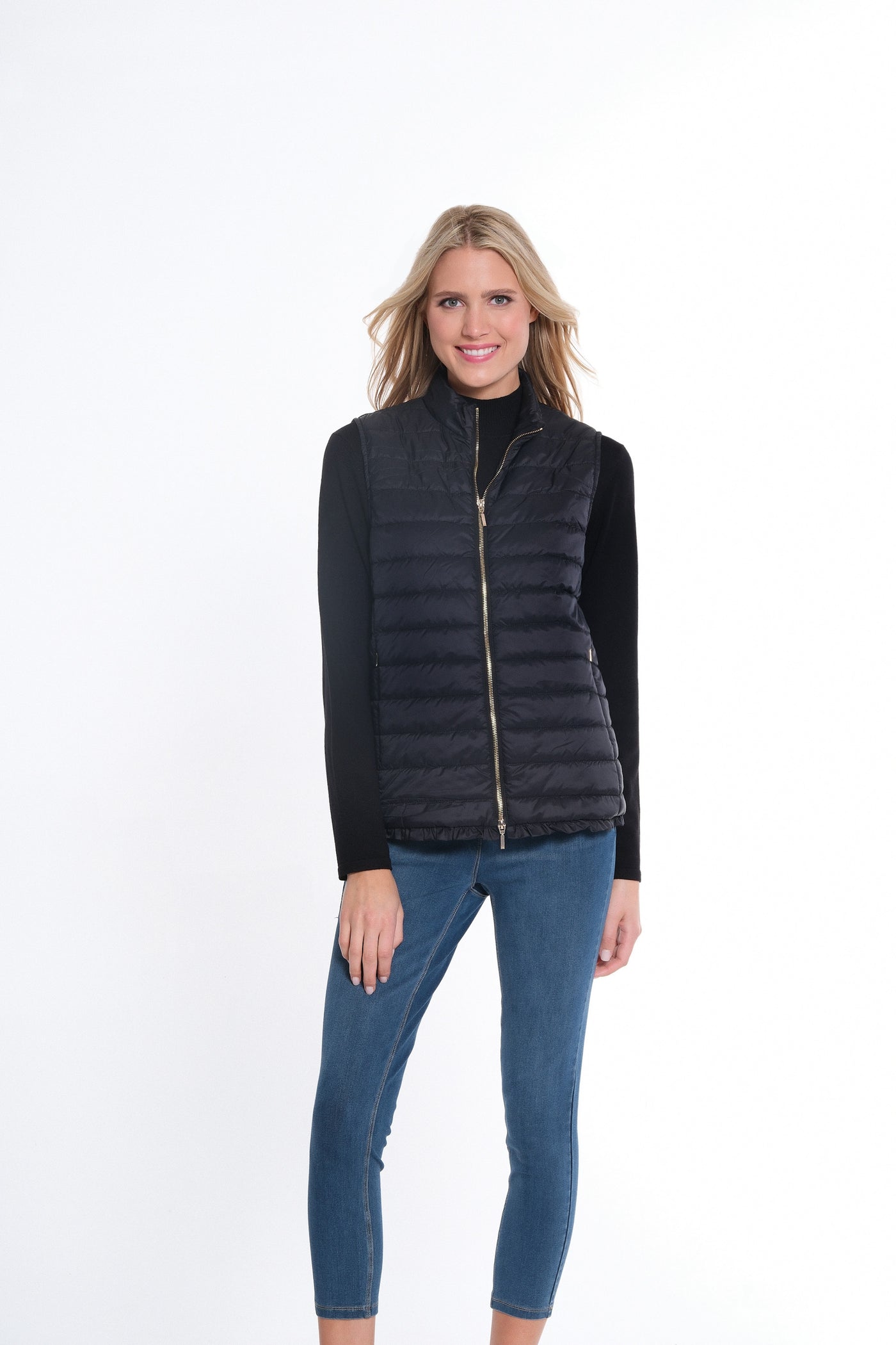 Zip Thru Collar Zip Pocket Quilted Vest - Women's - Black