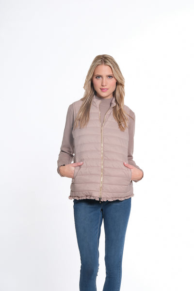 Zip Thru Collar Zip Pocket Quilted Vest - Women's - Stone