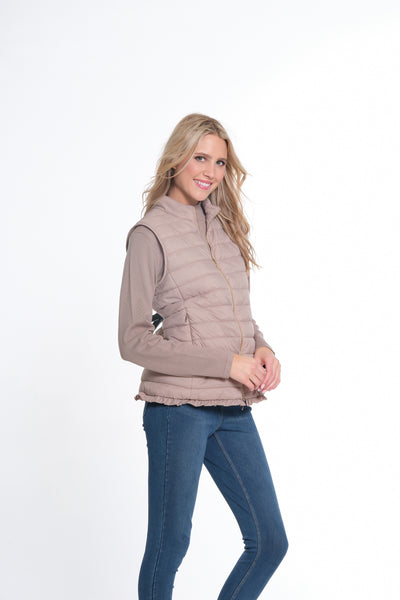 Zip Thru Collar Zip Pocket Quilted Vest - Women's - Stone