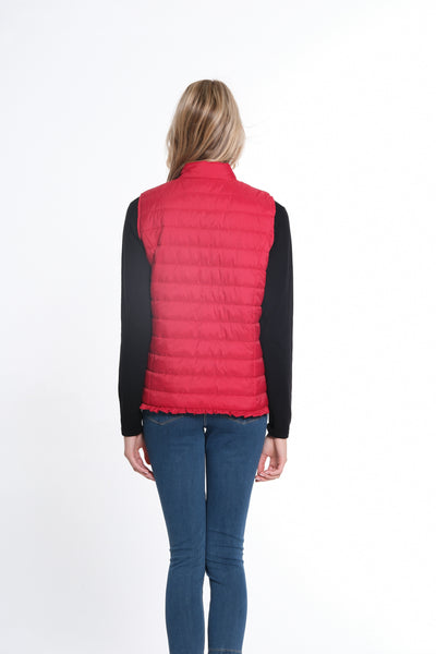 Zip Thru Collar Zip Pocket Quilted Vest - Women's - Vivid Red