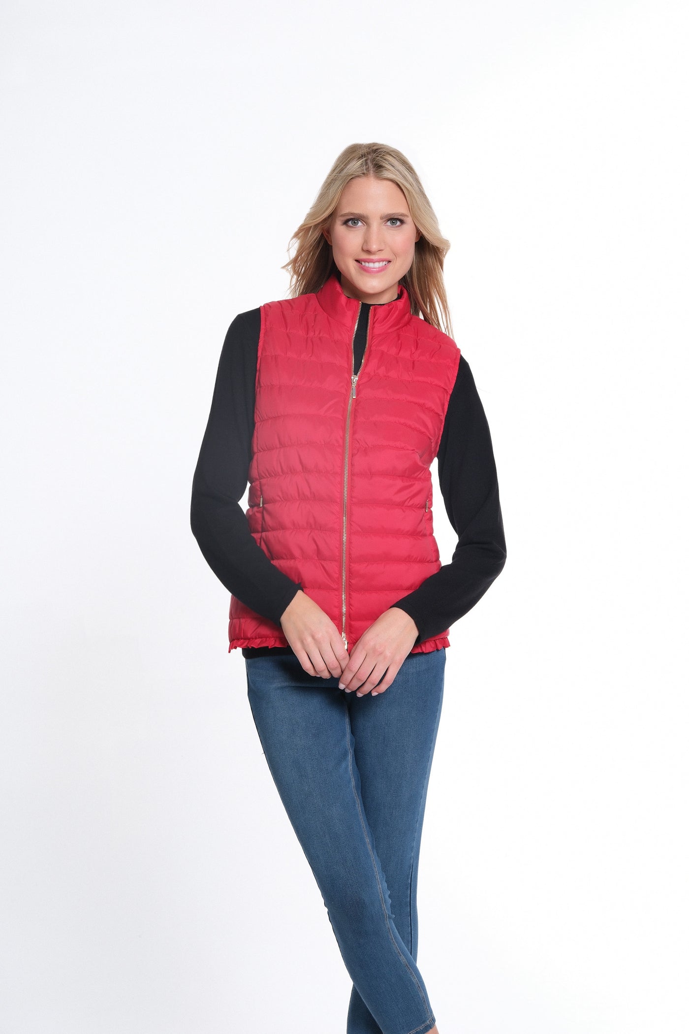 Zip Thru Collar Zip Pocket Quilted Vest - Women's - Vivid Red