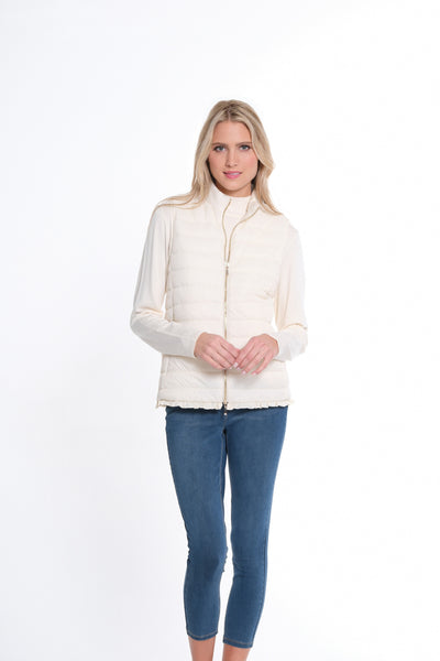 Zip Thru Collar Zip Pocket Quilted Vest - Winter White