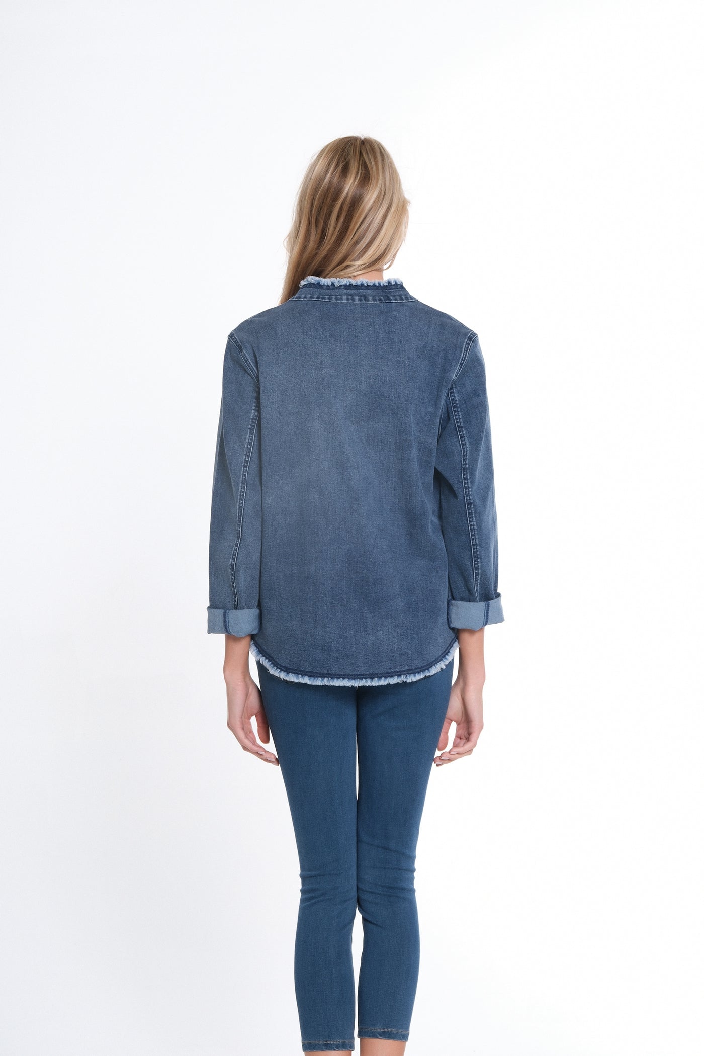 Stand Collar Open Front Jacket - Medium Indigo