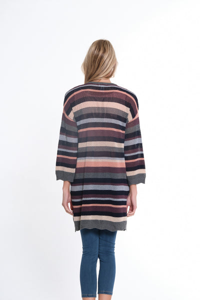 3/4 Sleeve Open Front Long Sweater Cardigan - Multi