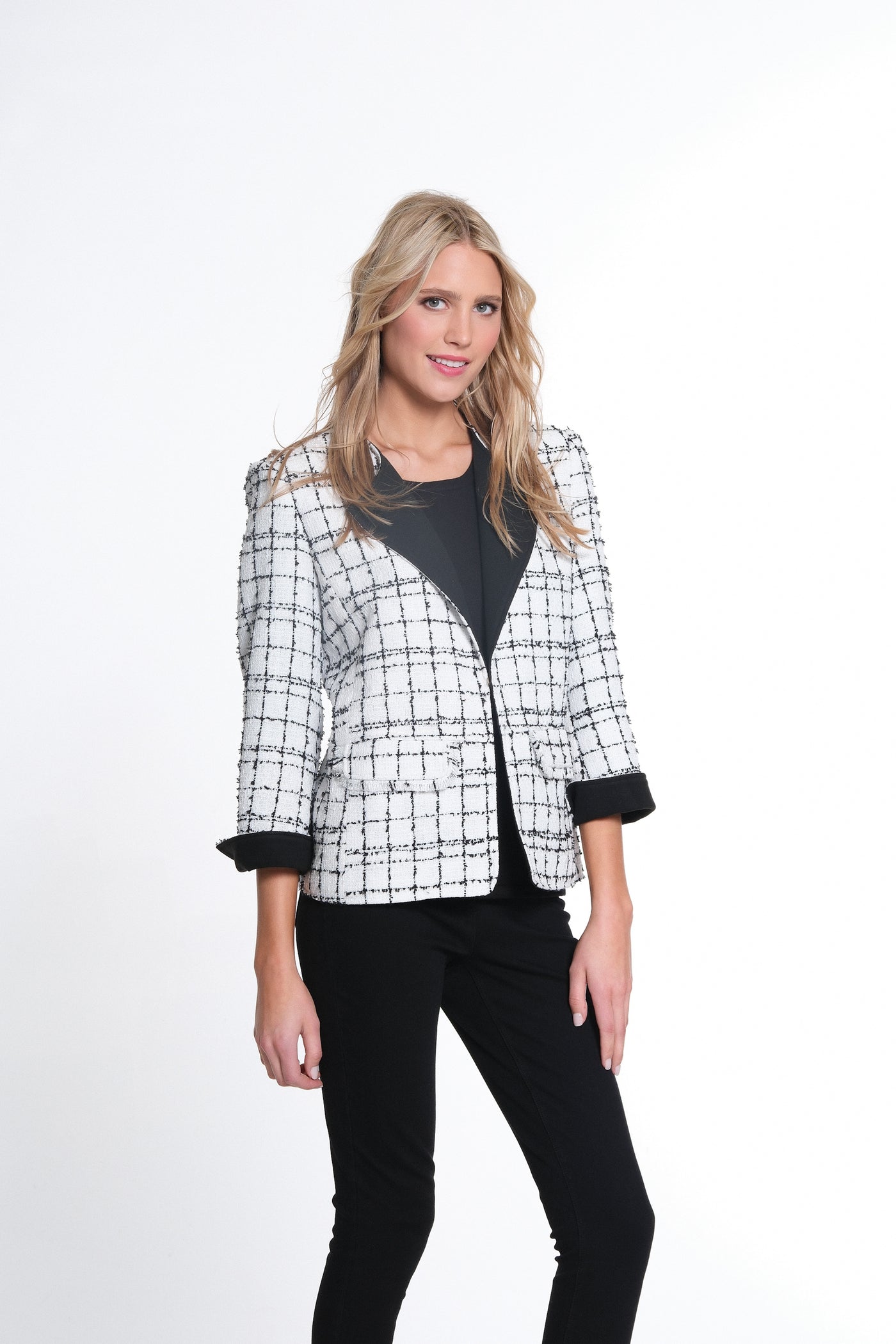 Plaid Woven Jacket w/ Faux Suede Trim - Snow