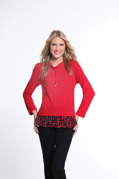 Longsleeve Drawstring Mock Neck Solid Jersey Knit Top - Women's - Vivid Red