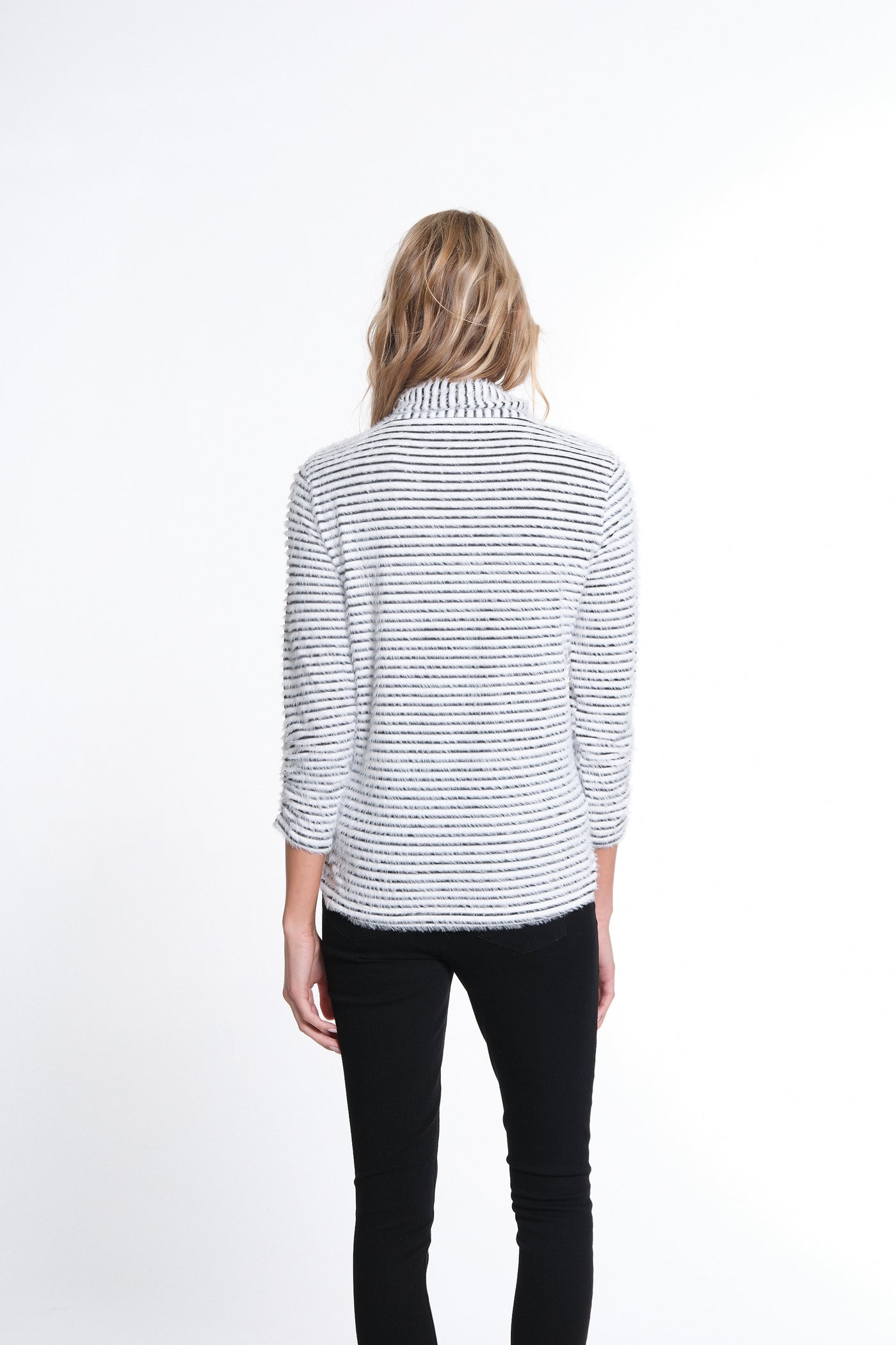 3/4 Bungee Sleeves Tripe Knit Top - Snow