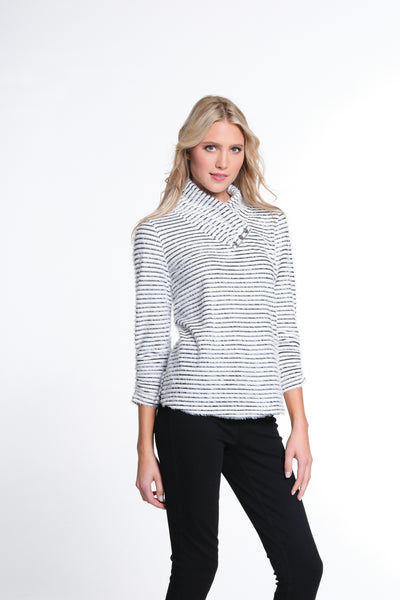 3/4 Bungee Sleeves Tripe Knit Top - Snow