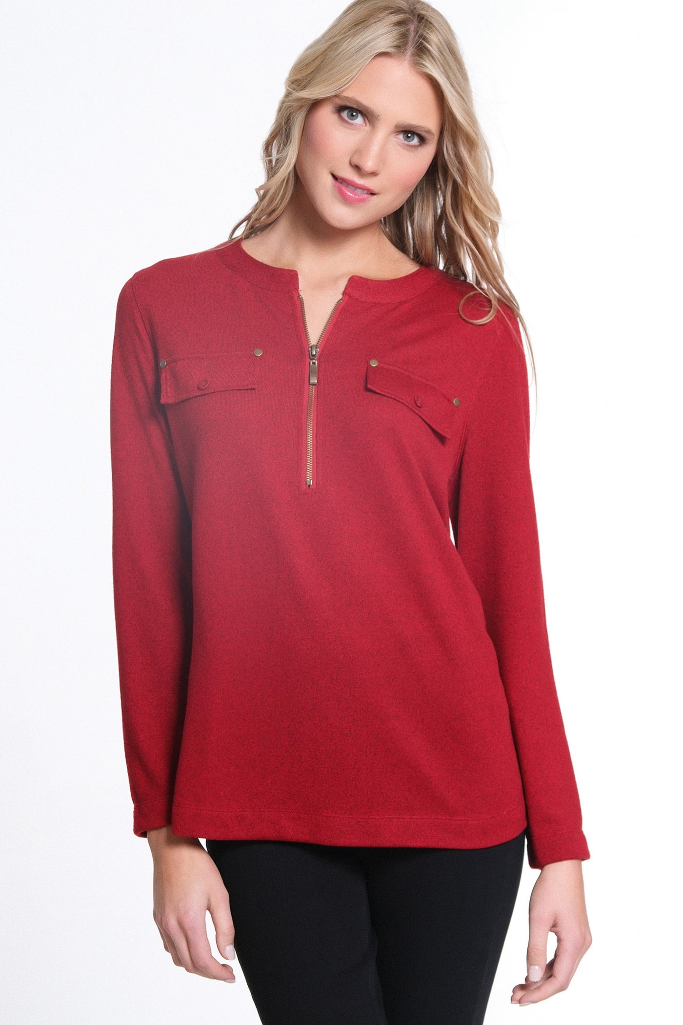 Longsleeves Solid Dyed Hatchi Top - Vivid Red