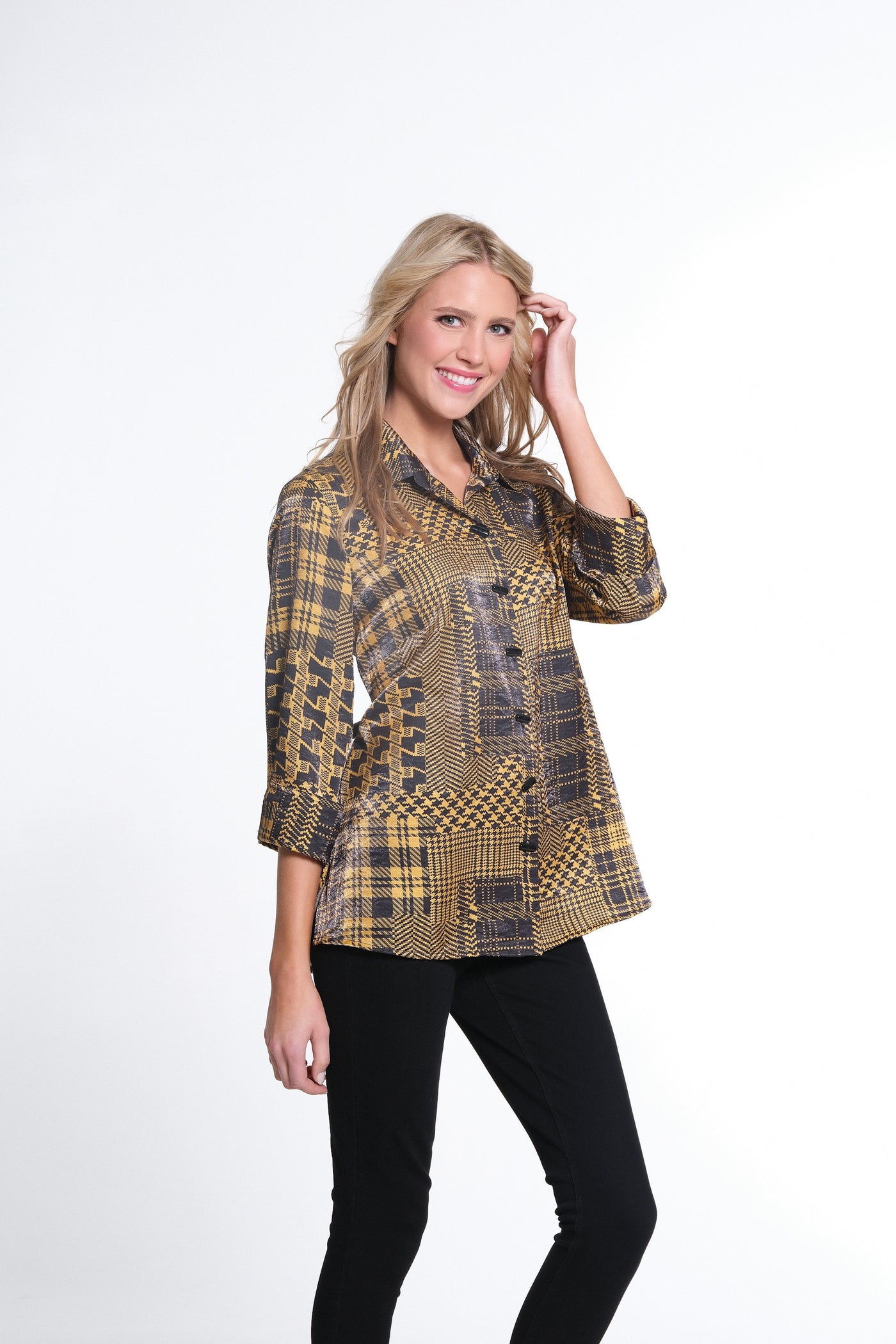 3/4 Sleeves Turn-Up Cuff Woven Shirt - Classic Gold