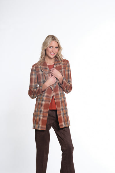 Long Sleeve Open Front Plaid Jacket - Women's - Multi