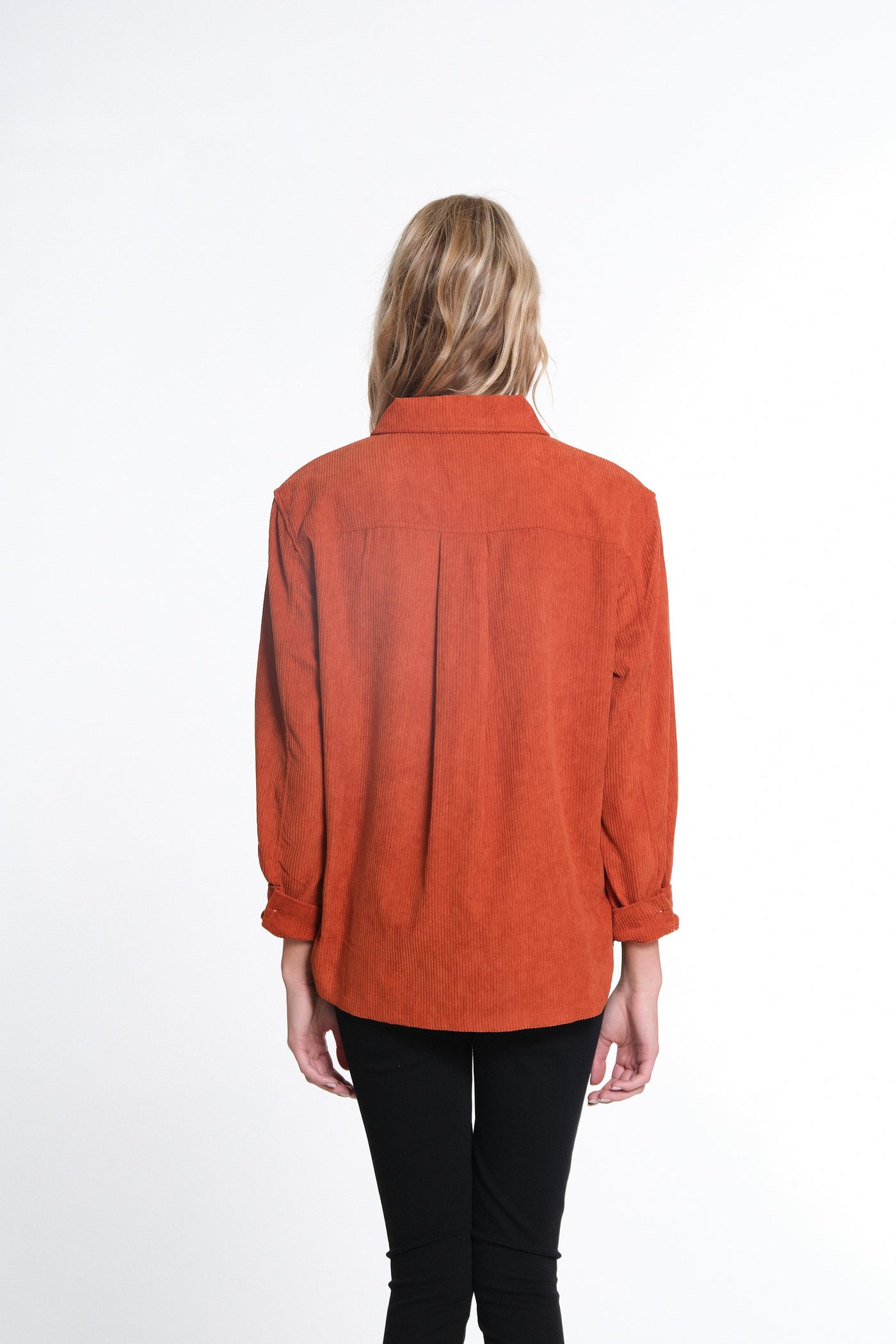 Cuffed Sleeve Solid Cord Shirt - Cinnamon