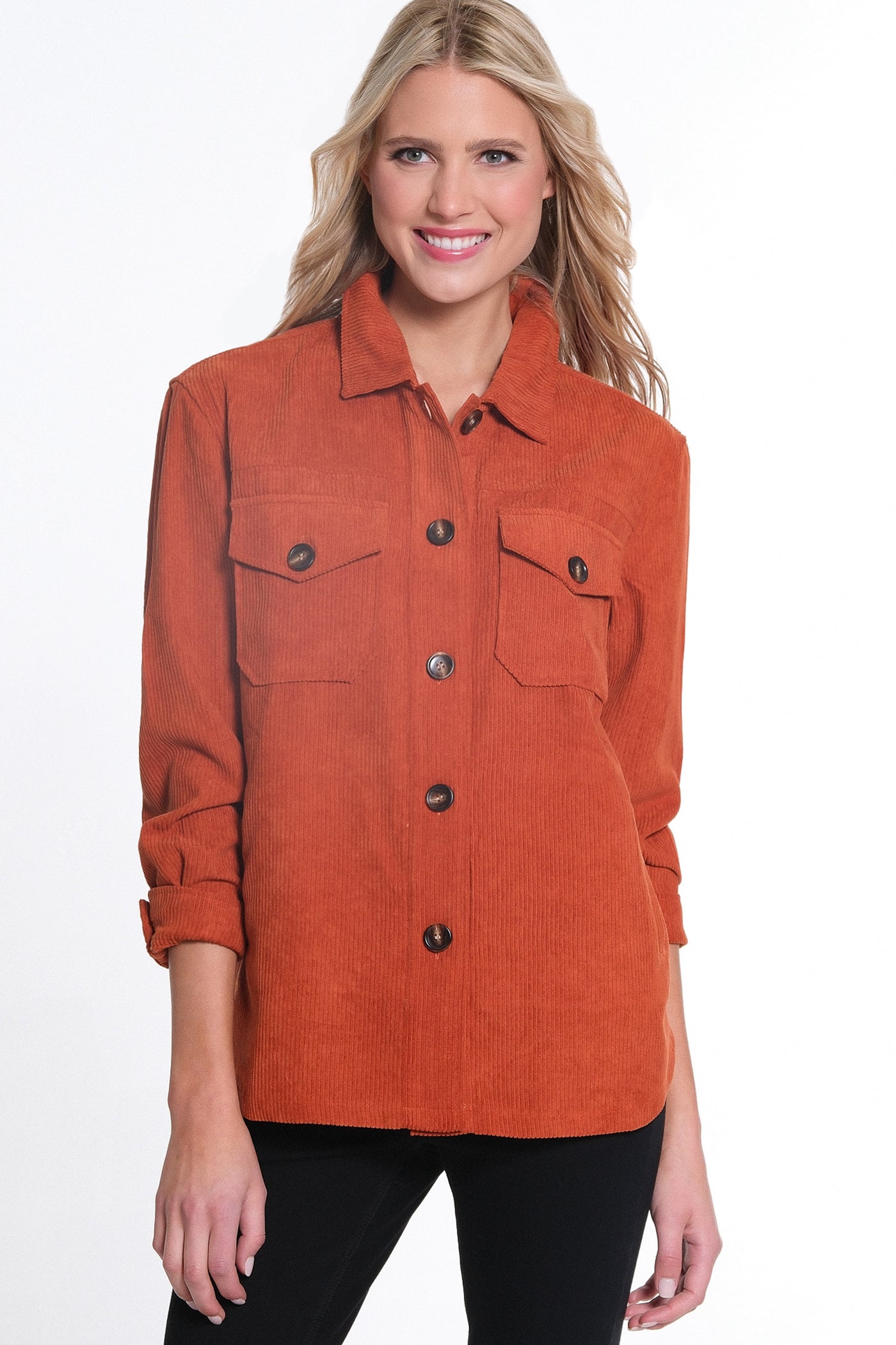 Cuffed Sleeve Solid Cord Shirt - Cinnamon