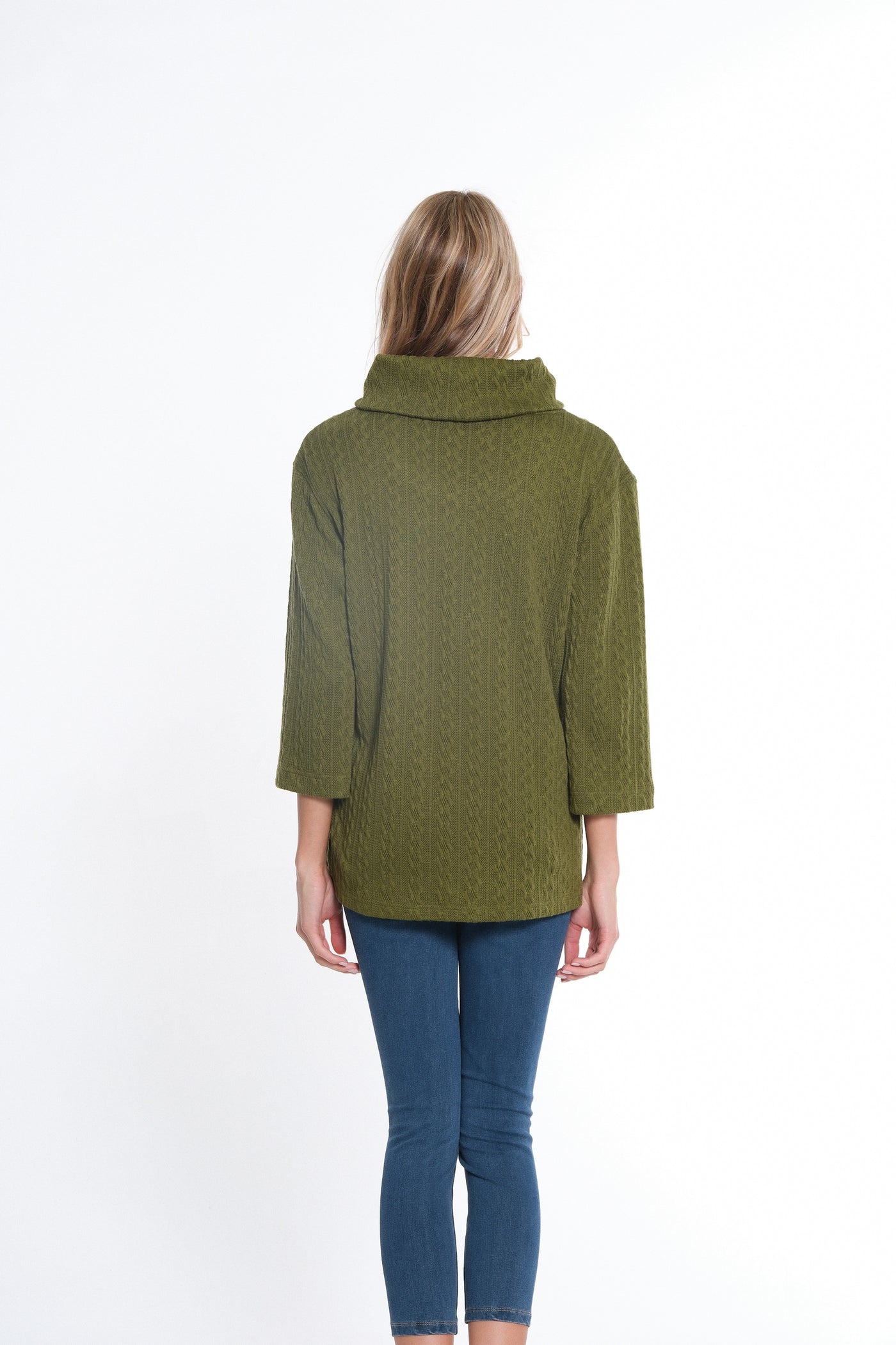 Hi-Lo Cowl Collar Cable Knit Top - Basil