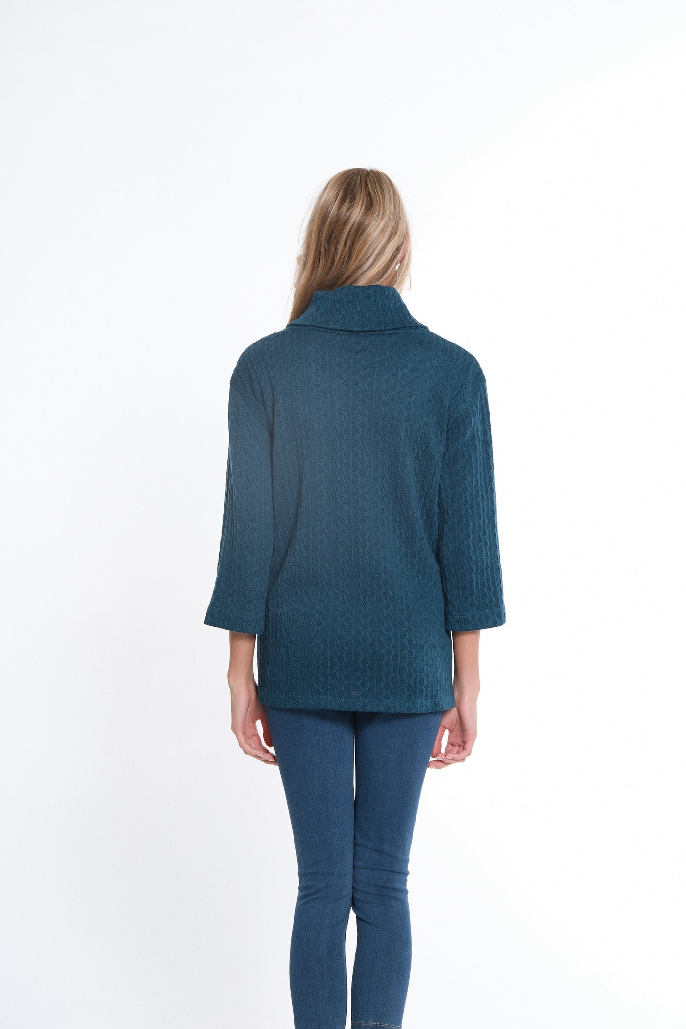 Hi-Lo Cowl Collar Cable Knit Top - Women's - Rich Teal