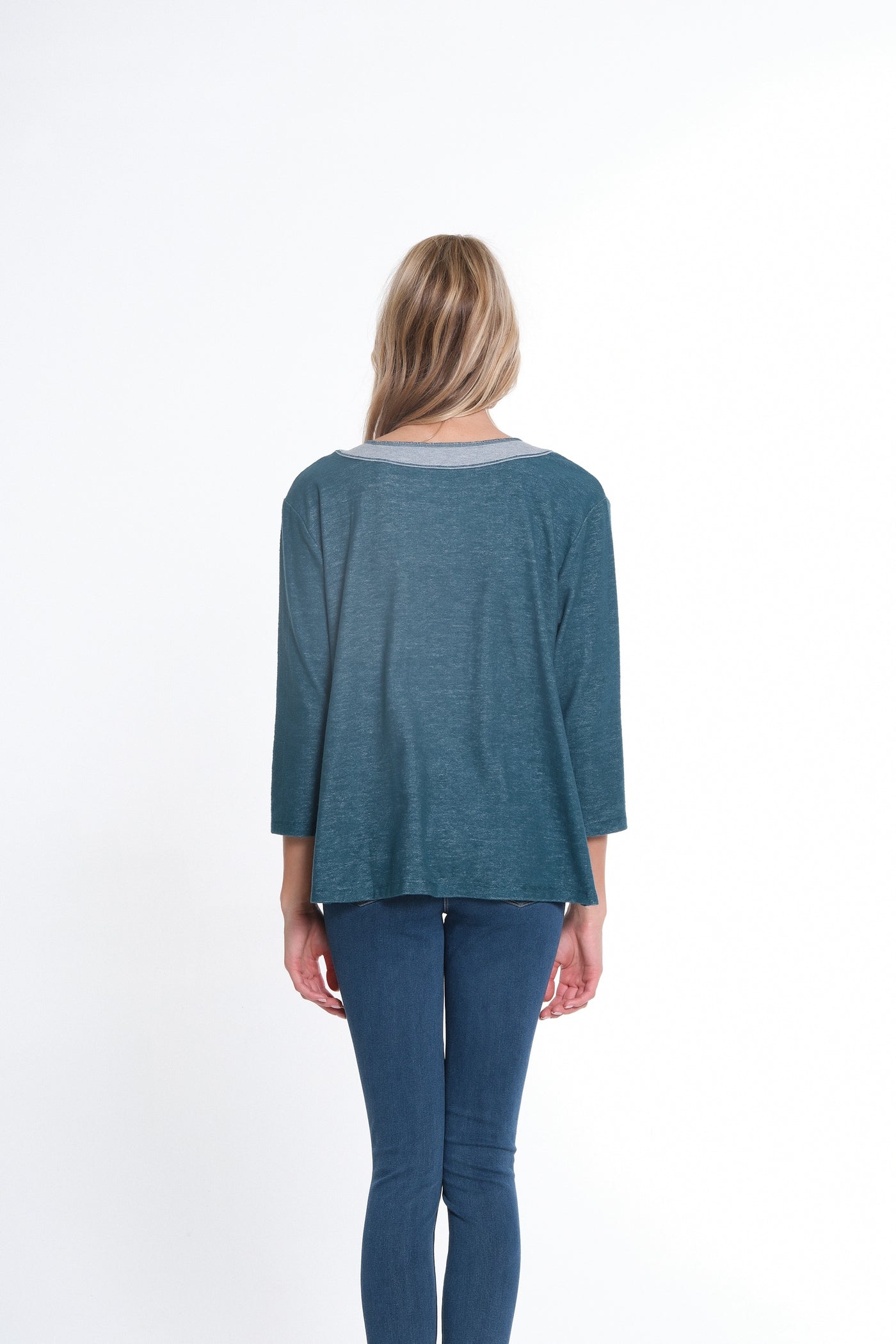 3/4 Sleeve Printed Brushed Knit Top - Rich Teal